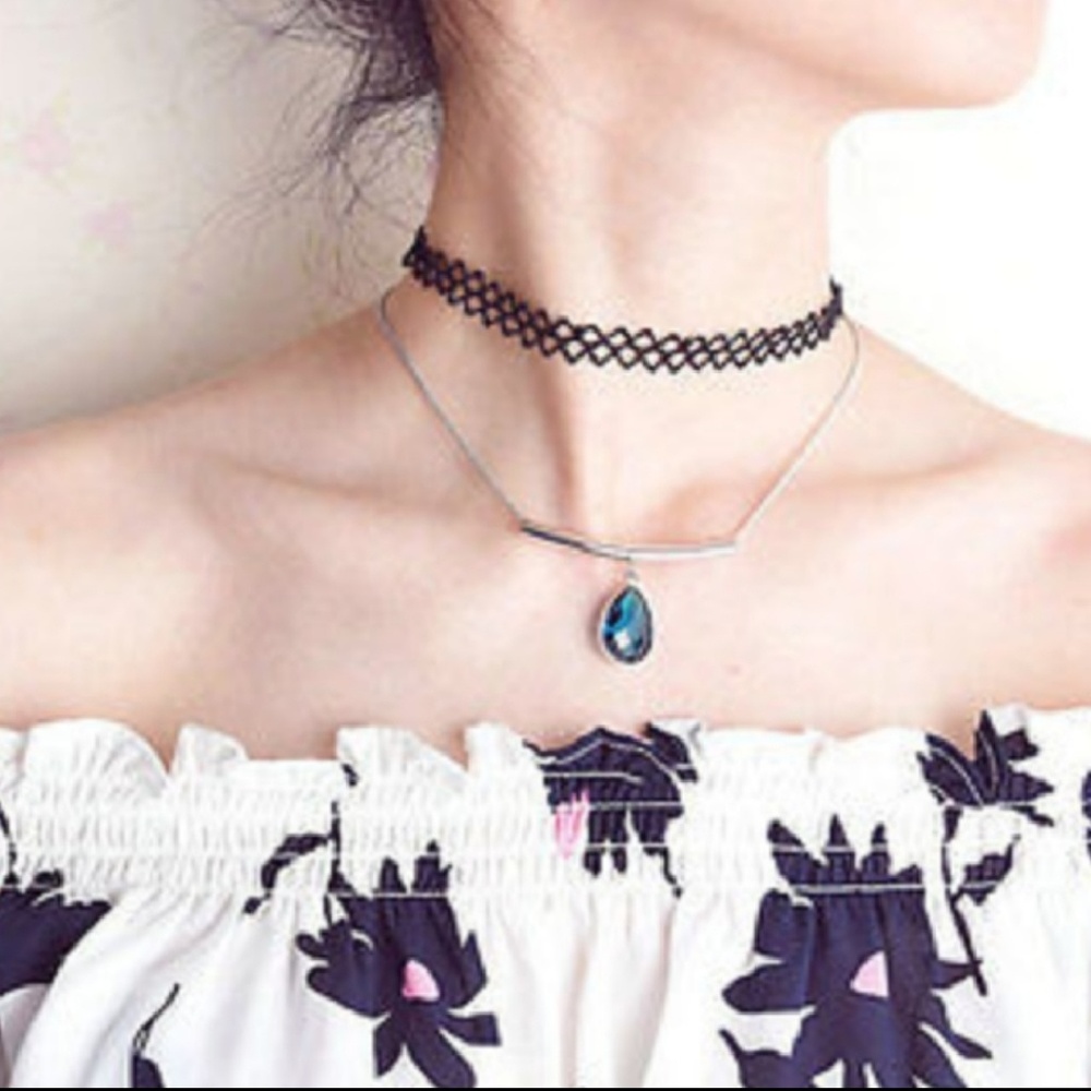 Styles Black Choker, Blue Teardrop Choker.